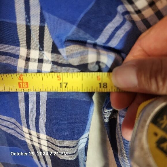 Ralph Lauren Indigo Madras Plaid Button Up Down Shirt Long Sleeve  Size L 14-16 - Picture 7 of 11
